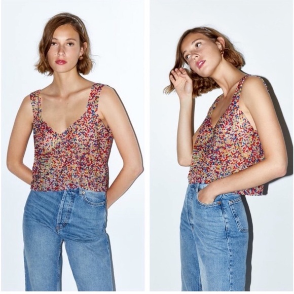 Zara Tops - Zara Limited Edition Beaded Appliqué Tank